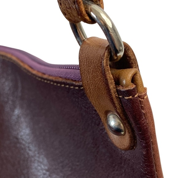 ELISABETTA COSMO Italian Leather Crossbody Pouch Hand made in Burgundy and Brown - Picture 5 of 11